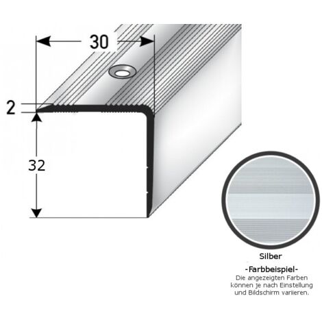 Treppenkante / Treppenprofil "Genua", Winkelprofil mit 30 mm Breite und konfigurierbarer Höhe (22 mm bis 52 mm), Aluminium eloxiert, gebohrt-silber-1000-32 mm