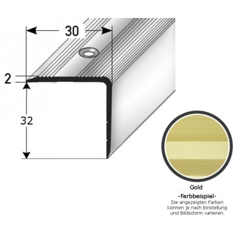 Treppenkante / Treppenprofil "Genua", Winkelprofil mit 30 mm Breite und konfigurierbarer Höhe (22 mm bis 52 mm), Aluminium eloxiert, gebohrt-goldfarbig-1000-32 mm