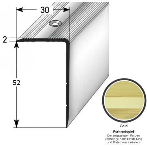Treppenkante / Treppenprofil "Genua", Winkelprofil mit 30 mm Breite und konfigurierbarer Höhe (22 mm bis 52 mm), Aluminium eloxiert, gebohrt-goldfarbig-1000-52 mm