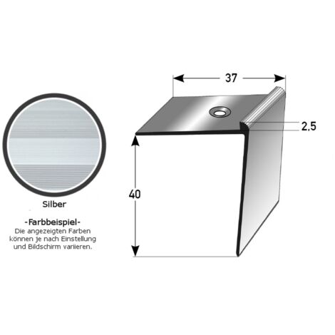 Treppenkante "Aulla" / Treppenkantenprofil / Winkelprofil, konfigurierbar, Breite: 37 mm, Höhe: 10-40 mm, Einfasshöhe 2-7 mm aus Aluminium eloxiert, gebohrt, von Auer Metall -2.5-40 mm-1000-silber (1/2)