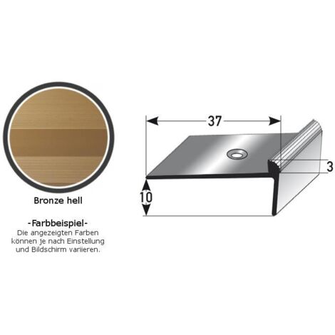 Treppenkante "Aulla" / Treppenkantenprofil / Winkelprofil, konfigurierbar, Breite: 37 mm, Höhe: 10-40 mm, Einfasshöhe 2-7 mm aus Aluminium eloxiert, gebohrt, von Auer Metall -3-10 mm-1000-bronze hell