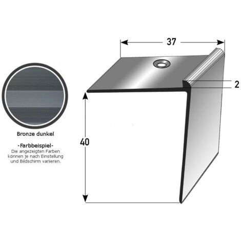 Treppenkante "Aulla" / Treppenkantenprofil / Winkelprofil, konfigurierbar, Breite: 37 mm, Höhe: 10-40 mm, Einfasshöhe 2-7 mm aus Aluminium eloxiert, gebohrt, von Auer Metall -3-24 mm-1000-silber (1/5)