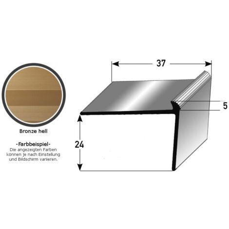 Treppenkante "Aulla" / Treppenkantenprofil / Winkelprofil, konfigurierbar, Breite: 37 mm, Höhe: 10-40 mm, Einfasshöhe 2-7 mm aus Aluminium eloxiert, gebohrt, von Auer Metall -5-24 mm-1000-bronze hell (1/4)