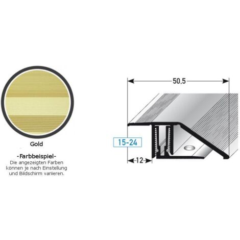 Ausgleichsprofil / Anpassungsprofil für Laminat / Parkett "Bellingham", für Höhe 15 - 24 mm, 50,5 mm breit, 2-teilig, Aluminium eloxiert, gebohrt-goldfarbig-1000