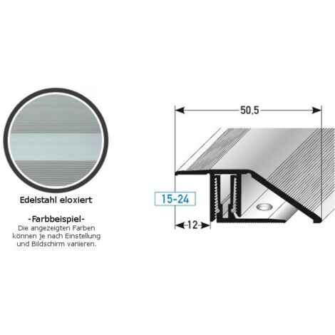 Ausgleichsprofil / Anpassungsprofil für Laminat / Parkett "Bellingham", für Höhe 15 - 24 mm, 50,5 mm breit, 2-teilig, Aluminium eloxiert, gebohrt-Edelstahloptik-1000
