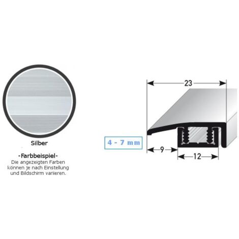 Abschlussprofil / Abschlussleiste für Vinyl / Laminat / Parkett "Scranton", für Höhe 4 - 7 mm, 23 mm breit, 2-teilig, Aluminium eloxiert, gebohrt-silber-900