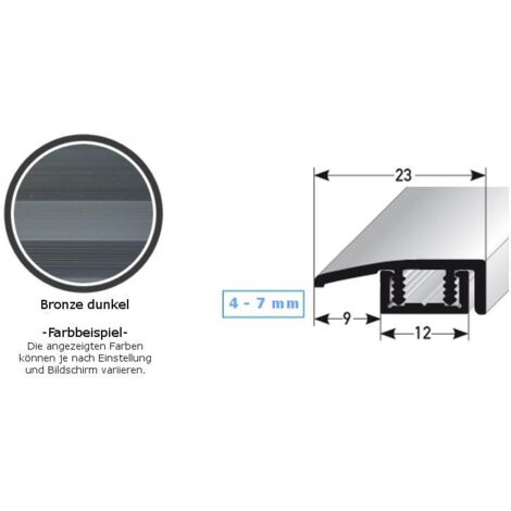 Abschlussprofil / Abschlussleiste für Vinyl / Laminat / Parkett "Scranton", für Höhe 4 - 7 mm, 23 mm breit, 2-teilig, Aluminium eloxiert, gebohrt-bronze dunkel-1000