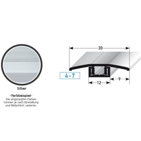 Übergangsprofil / Übergangsschiene Laminat "Pikeville", für Höhe 4 - 7 mm, 30 mm breit, 2-teilig, Aluminium eloxiert, gebohrt-silber-900