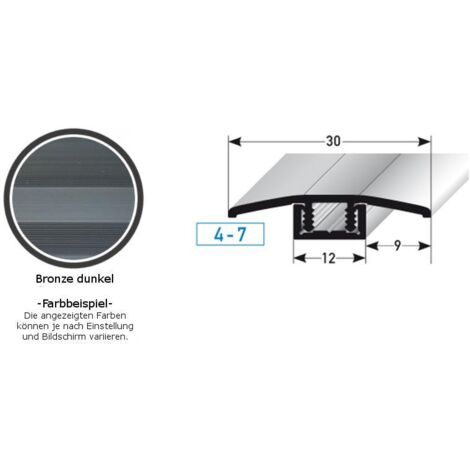 Übergangsprofil / Übergangsschiene Laminat "Pikeville", für Höhe 4 - 7 mm, 30 mm breit, 2-teilig, Aluminium eloxiert, gebohrt-bronze dunkel-900