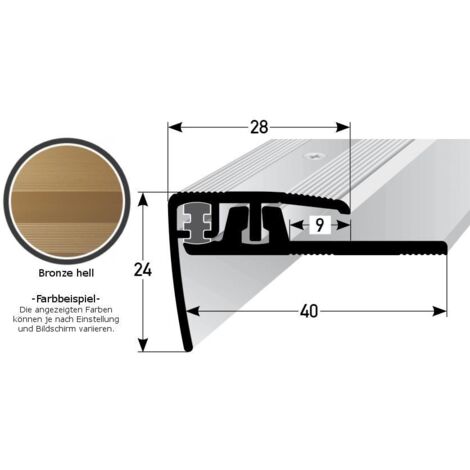 Klick-Treppenkante für Vinyl / Laminat / Parkett "Lakeview", Höhe 4 - 7 mm, 28 mm breit, 2-teilig, Aluminium eloxiert, gebohrt-bronze hell-900