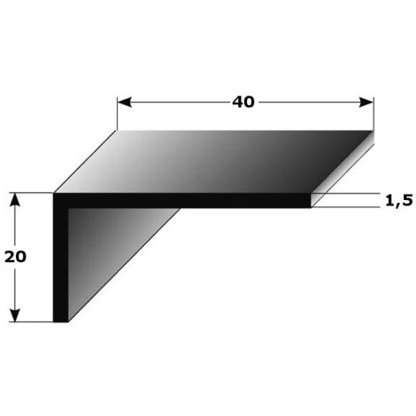 Winkelprofil "Alcoba" als Montageprofil / Bauprofil, ungleichschenklig, Silber eloxiert, aus Aluminium-1000-20 mm-40 mm