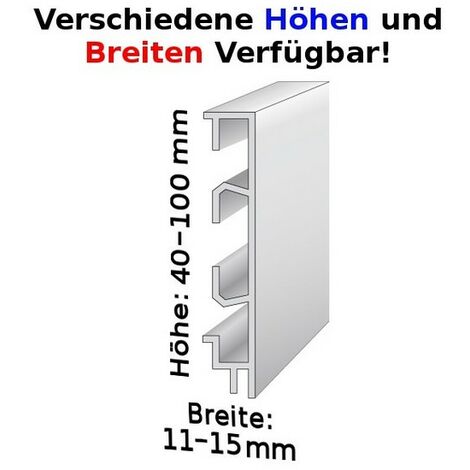 Sockelleiste mit Kabelkanälen, Höhe: 100 mm, Breite: 11 mm, Aluminium (silber  eloxiert), Typ: 465