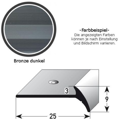 Treppenkante "Oiron" Treppenkantenprofil / Winkelprofil / Fassonprofil, konfigurierbar, Breite: 25 mm, Einfasshöhe 2-3 mm aus Aluminium eloxiert, gebohrt, von Auer Metall -bronze dunkel-1000-3