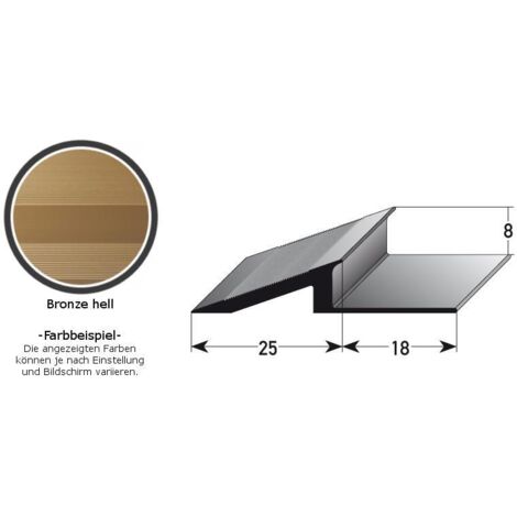 Rampenanstoßprofil "Broadford" Rampenanstoßleiste für Designbeläge, 2 - 8 mm Einfasshöhe, Aluminium eloxiert, gebohrt, Typ 282-284, 480-bronze hell-1000-8