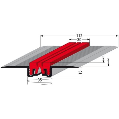 Spezial-Fliesenprofil "Staverden" Dehnungsfugenprofil für nachträglichen Einbau / Trennschiene für Fliesen mit grauer Silikoneinlage, mit wählbarer Fugenhöhe, Breite: 112 mm, aus Aluminium, gebohrt-5 (1/4)