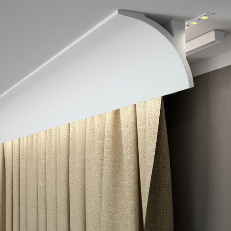 Lichtleiste "QL011" (Mardom Decor) - Stuckleiste / Vorhangleiste für indirekte Beleuchtung (aus hochfestem Polyurethan) inkl. Reflexionsklebeband