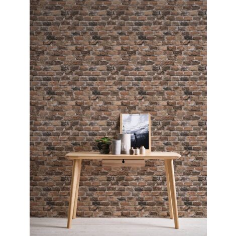 A.S. Creation Bricks & Stones 388142 Vliestapete Steinoptik 0.53 x 10.05 m Braun Wohnzimmer Schlafzimmer Flur Küche Esszimmer Badezimmer Bad Arbeitszimmer Büro Diele (1/5)