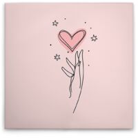 Leinwandbild Oneliner Herzen mit Hand M1-No.51602 - Kunstdruck auf Leinwand in Rosa Schwarz - Wandbild 30 x 30 cm