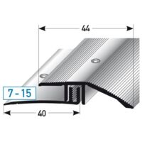 Ausgleichsprofil / Anpassungsprofil Laminat, "Vancouver", Höhe 7 - 15 mm, 44 mm breit, 2-teilig, Aluminium eloxiert, gebohrt-Edelstahloptik-900