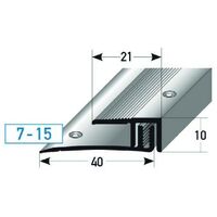 Abschlussprofil / Abschlussleiste Laminat "Edmonton", Höhe 7 - 15 mm, 21 mm breit, 2-teilig, Aluminium eloxiert, gebohrt-silber-1000