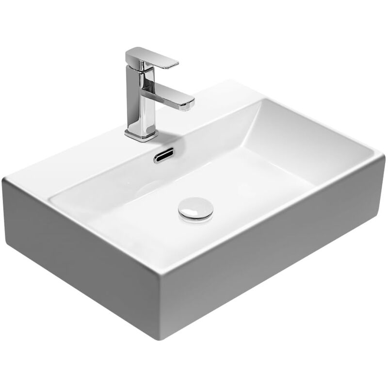 Luxus-Waschbecken Keramik Rechteckig Weiß Mit Hahnloch 60x46 Cm