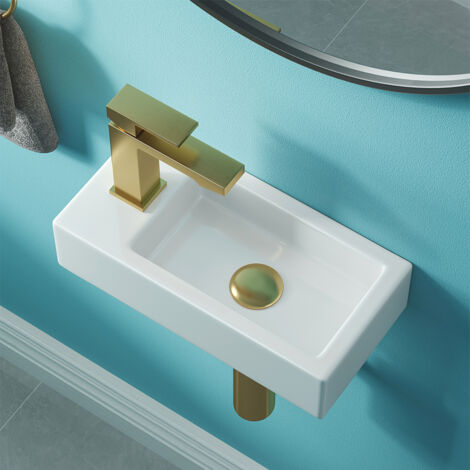 Design Waschtisch Kleines Gäste Wc Handwaschbecken Hahnloch Links Waschbecken 37 x 18cm, Mini Hängewaschbecken
