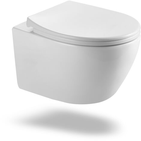 Spülrandloses Wand-Hänge WC Softclose-Toilette Deckel - Weiß glänzend Standard bis 400kg WC-Sitz abnehmbar