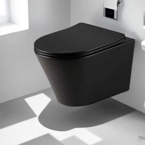 Schwarz Matt wandhängendes WC mit Toilettendeckel mit Absenkautomatik -Superspin-Spülung Hänge WC für Gäste wc