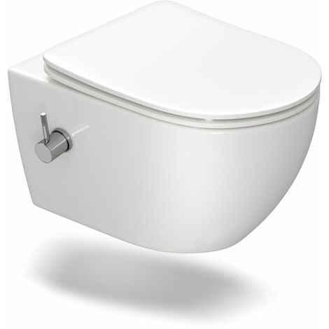 Dusch WC mit Integrierter Düse, Hänge WC mit Bidet Funktion, Taharet WC mit Absenkautomatik Sitz, 53×36×35 cm