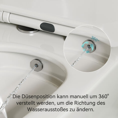 Dusch WC mit Integrierter Düse, Hänge WC mit Bidet Funktion, Taharet WC mit Absenkautomatik Sitz, 53×36×35 cm