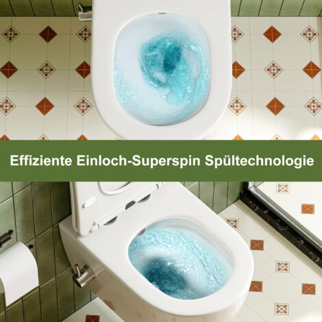Dusch WC mit Integrierter Düse, Hänge WC mit Bidet Funktion, Taharet WC mit Absenkautomatik Sitz, 53×36×35 cm