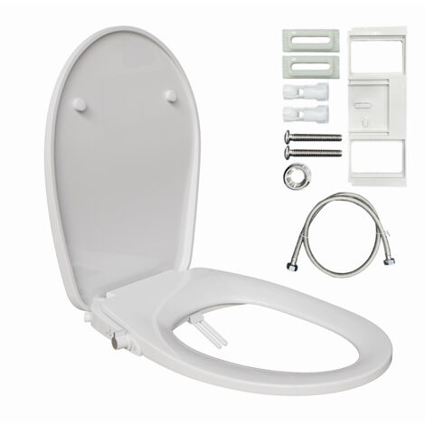 Dusch WC Sitz mit Bidet Funktion, Bidet Aufsatz für Toilette ohne Stromanschluss, Toilettendeckel mit Absenkautomatik, Dusch-WC-Aufsatz mit Zwei Düsen für Gesäßdusche und Ladydusche, po dusche Weiß