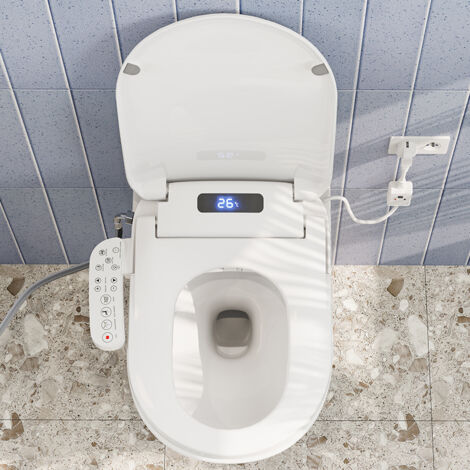 HOROW Intelligenter Smart Bidet Toilettensitz mit Dusch Funktion, Beheizter Sitz, Nachtlicht, Warmlufttrocknung Einstellbarem Temperatur und Wasserdruck