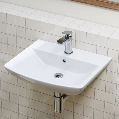 Keramik Waschtisch 4842cm, Hänge Waschbecken mit 1 Hahnloch und Überlauf, Waschtisch Handwaschbecken Klein Keramik Weiß,Handwaschbecken Klein Gäste WC