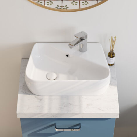 Waschbecken Keramik - Wandmontage Handwaschbecken Trapezform modernes Design Badezimmer Aufsatzwaschtisch HOROW