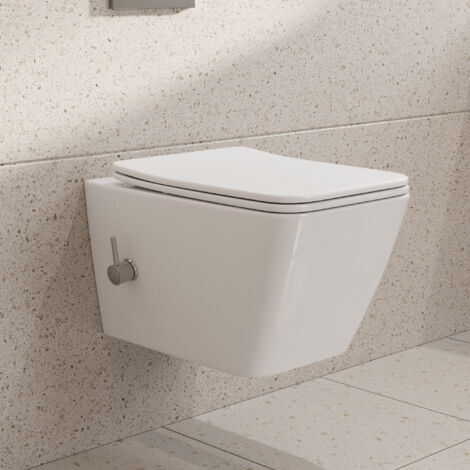 Spülrandlos Dusch WC Taharet WC Kalt/Warm Wasser Randlos Toilette mit Bidet-Funktion mit Softclose Sitz HOROW