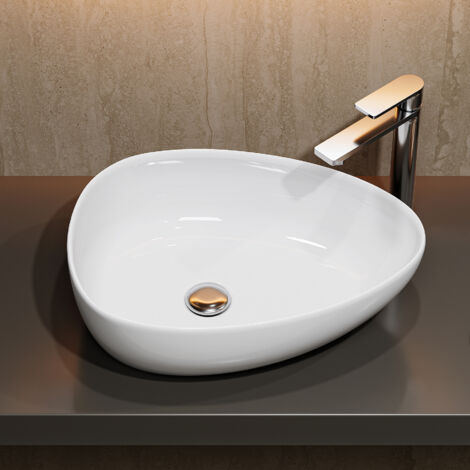 HOROW Aufsatzwaschbecken, 47 x 35 cm Modern Waschbecken mit dünne Rand, Weiß Elegant Waschschale für kleine Badezimmer und Gäste WC