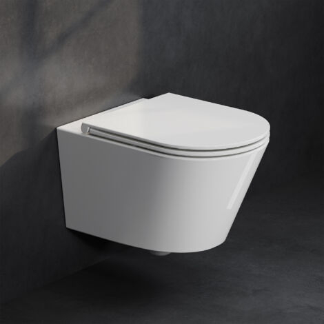 HOROW Hänge Toilette Spülrandloses WC - Einloch-Superspin-Spülung Toilettenschüssel inkl. Softclose Toilettendeckel - 525 x 358  x 360 mm
