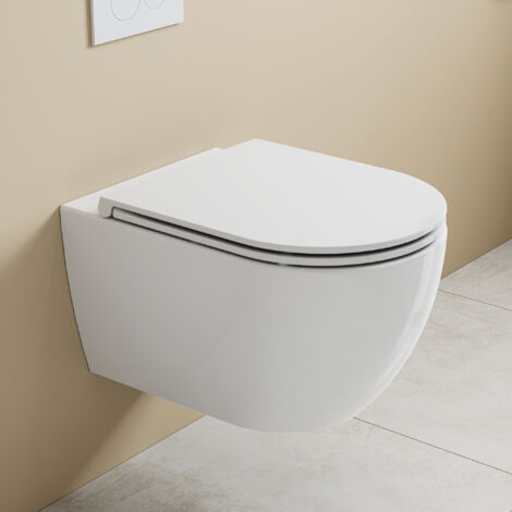 HOROW Hänge Toilette Spülrandloses WC für Gäste-WC , Randlos Wandmonatige WC inkl. mit Absenkautomatik abnehmbar Toilettensitz