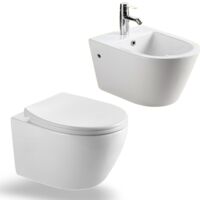 HOROW Toilette und Bidet Set Spülrandlos Hänge Wand WC mit softclose WC-Sitz abnehmbar + Hänge Bidet