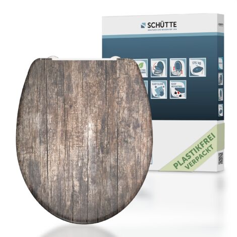SCHÜTTE WC-Sitz aus Duroplast mit Absenkautomatik und Schnellverschluss Toilettendeckel mit Motiv Klodeckel Holzoptik 82368