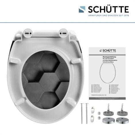 Duroplast WC-Sitz GREY HEXAGONS, mit Absenkautomatik und Schnellverschluss