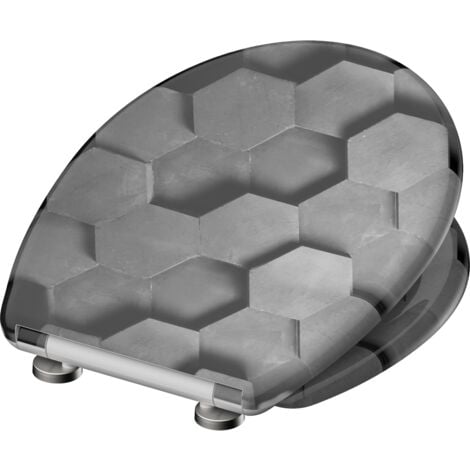 Duroplast WC-Sitz GREY HEXAGONS, mit Absenkautomatik und Schnellverschluss