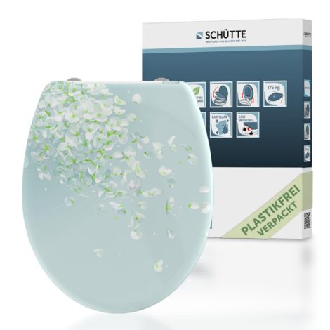 SCHÜTTE WC-Sitz aus Duroplast mit Absenkautomatik und Schnellverschluss Toilettendeckel mit Motiv Klodeckel Floral Blatt 82381