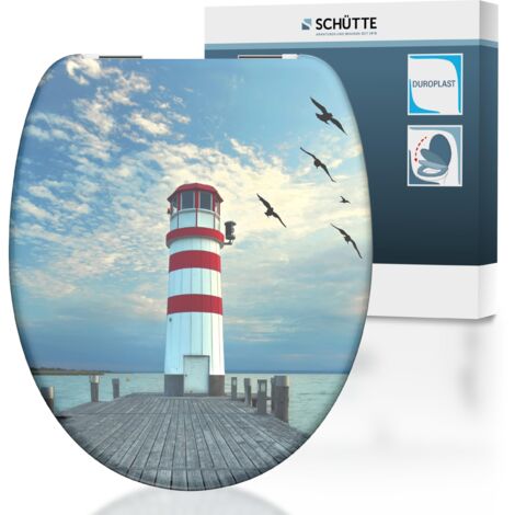 SCHÜTTE WC-Sitz aus Duroplast mit Absenkautomatik Toilettendeckel mit Motiv Klodeckel Leuchtturm Maritim 82149-A