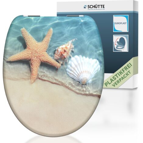 SCHÜTTE WC-Sitz aus Duroplast mit Absenkautomatik Toilettendeckel mit Motiv Klodeckel Seestern Maritim 82196