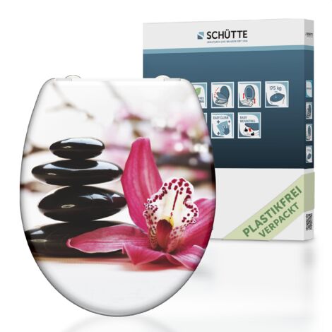 SCHÜTTE WC-Sitz aus Duroplast mit Absenkautomatik und Schnellverschluss Toilettendeckel mit Motiv Klodeckel Steine Floral 82376