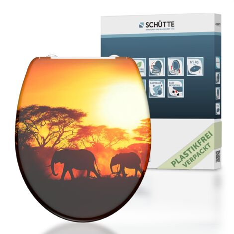 SCHÜTTE WC-Sitz aus Duroplast mit Absenkautomatik und Schnellverschluss Toilettendeckel mit Motiv Klodeckel Elefant Afrikanisch 82360
