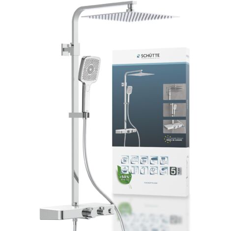 OCEAN Überkopfbrause-Set, Chom/Weiß, mit Thermostatarmatur, mit Ablage