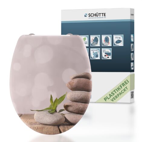 SCHÜTTE WC-Sitz aus Duroplast mit Absenkautomatik und Schnellverschluss Toilettendeckel mit Motiv Klodeckel Asiatisch Wellness 82380